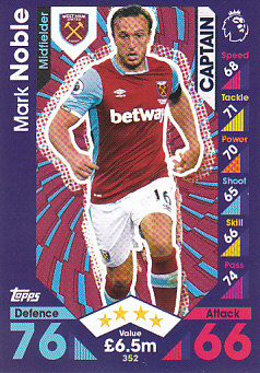 Mark Noble West Ham United 2016/17 Topps Match Attax #352